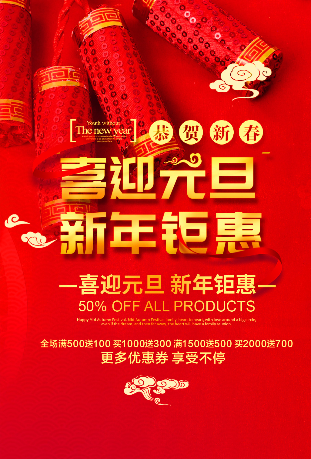 喜迎新年钜惠促销海报