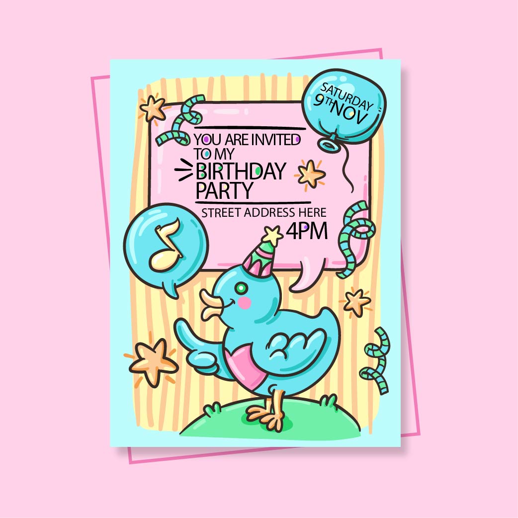 卡通鸟生日邀请卡