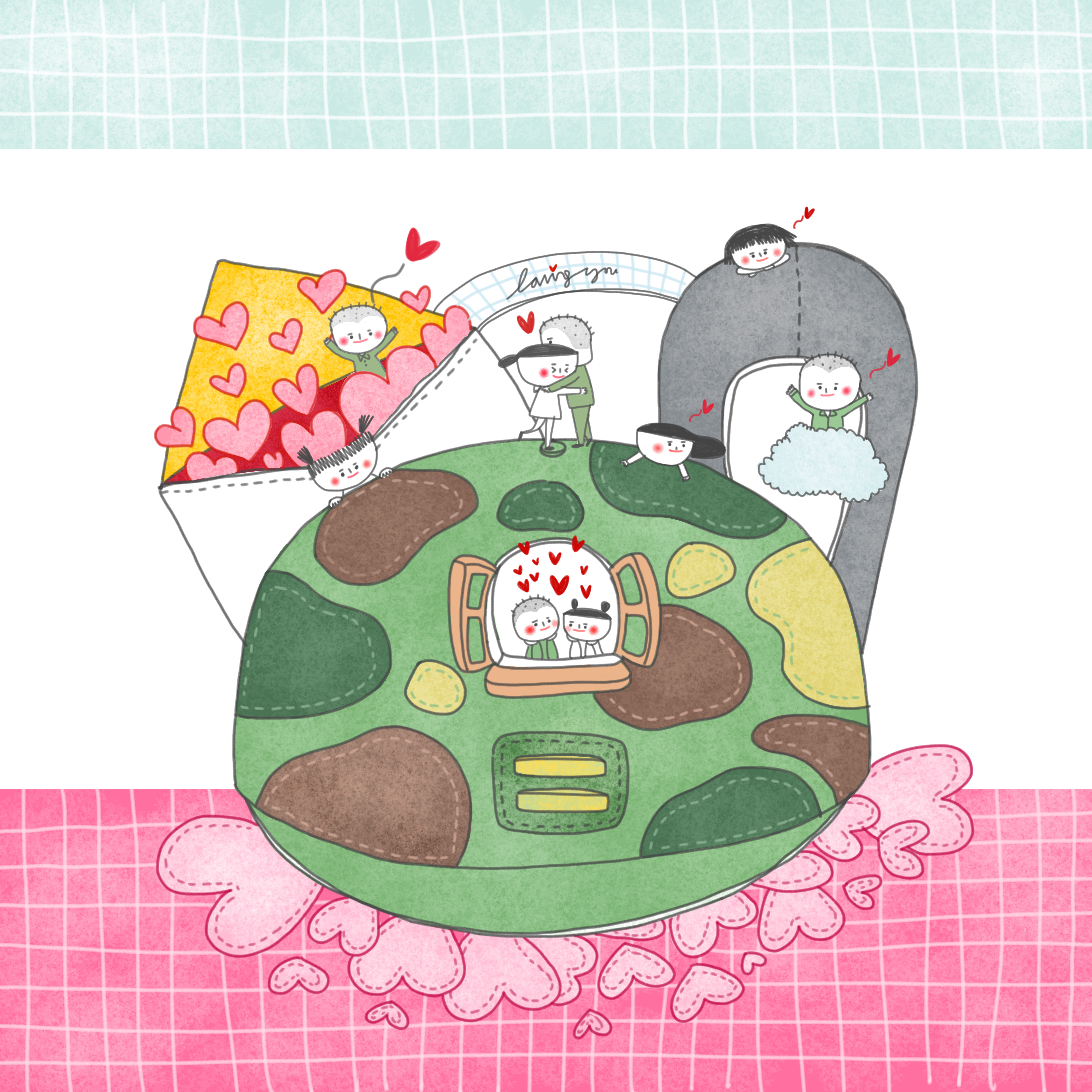 红心与甜蜜的情侣人物插画