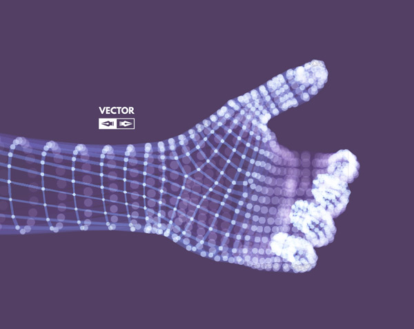白色发光粒子3D手臂手势矢量素材