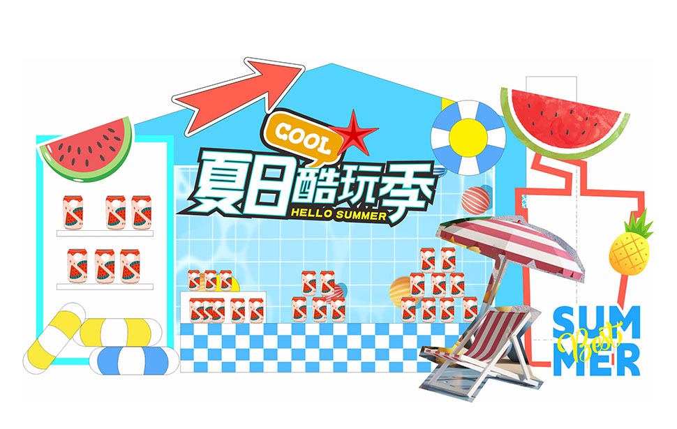 夏季酷暑季商场美陈设计模板矢量素材