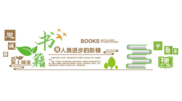学校图书阅览室文化墙模板矢量素材