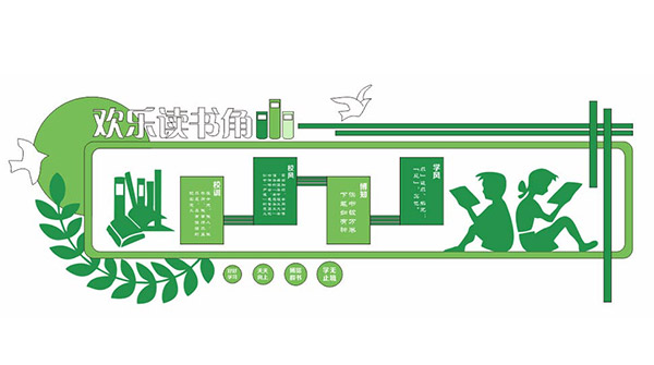 学校欢乐读书角形象文化墙设计矢量图