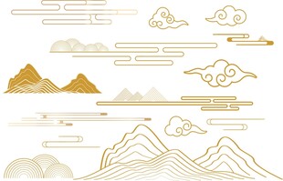 中式山水线条装饰图案